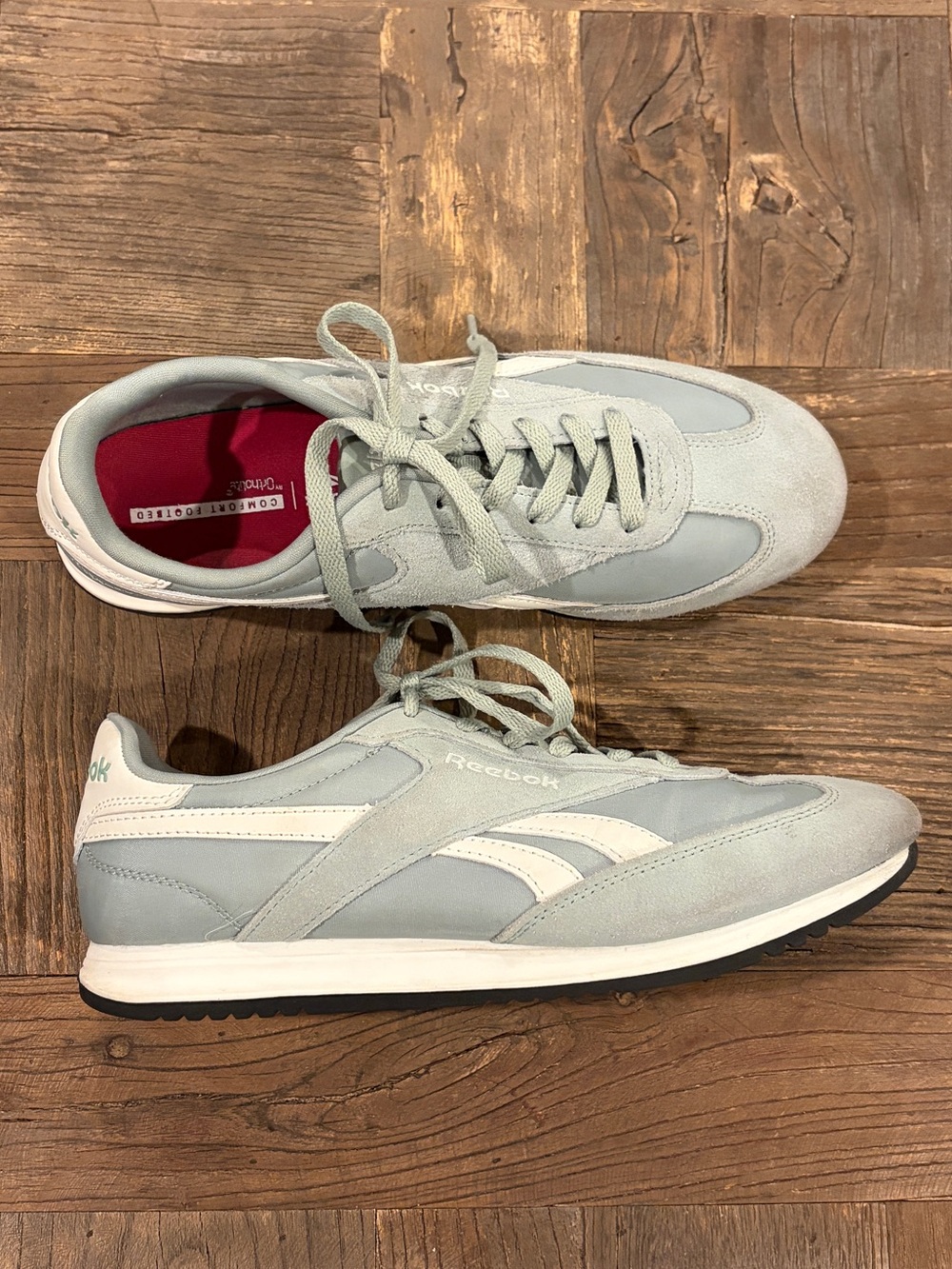 Reebok World 70 Mint Sage Green Suede Nylon Retro Sneakers Women's Size 10